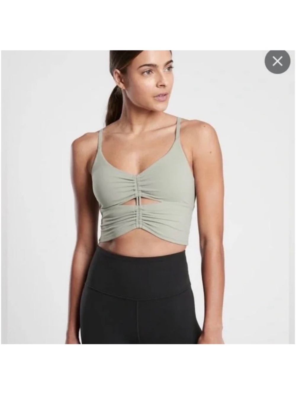 Athleta Cinch Ruched Cutout Tank Crop Top - Sage XL Sage Green